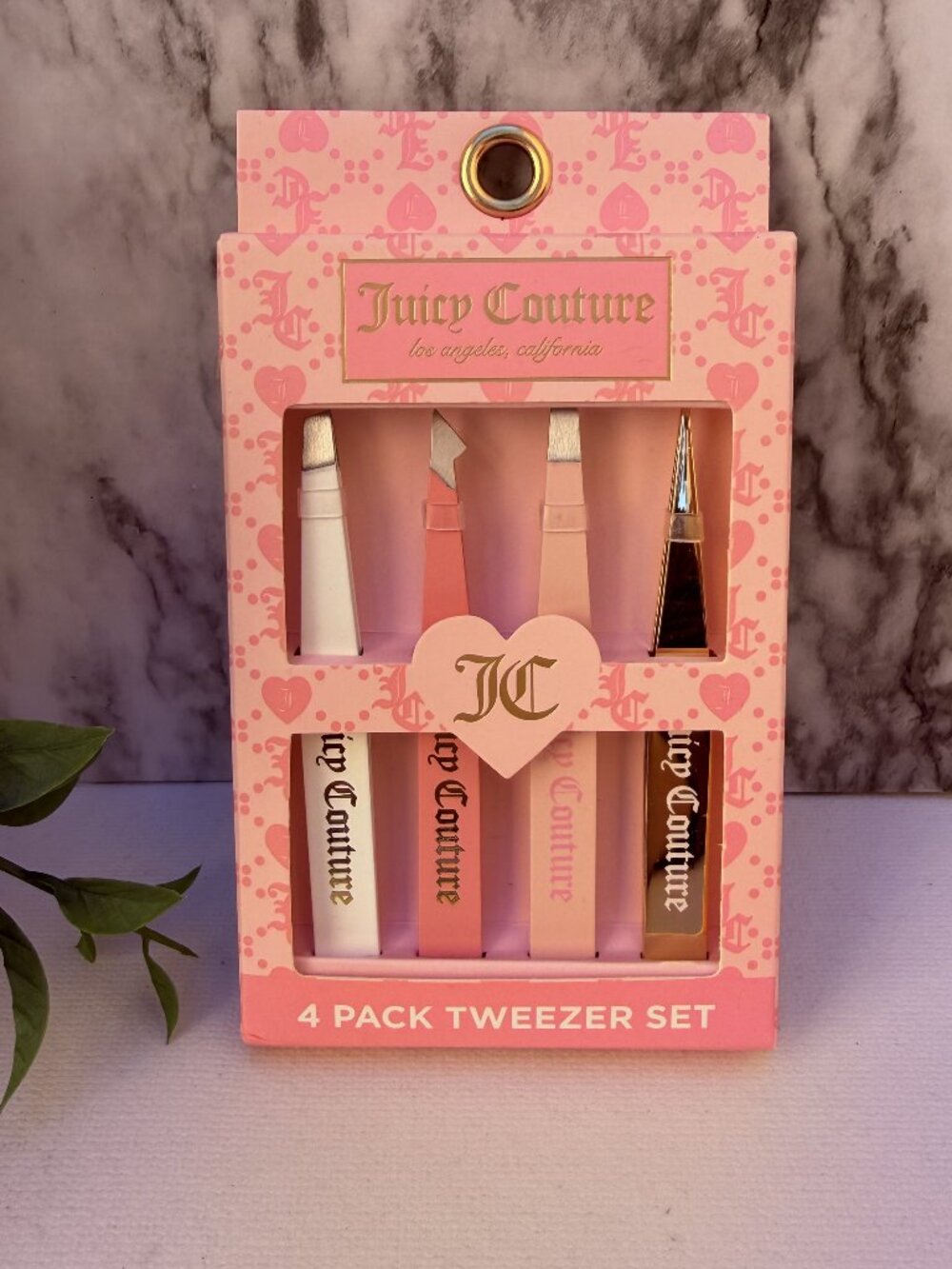 Juicy Couture 4pc Tweezer Set Pink Heart JC Monogram Beauty Tools